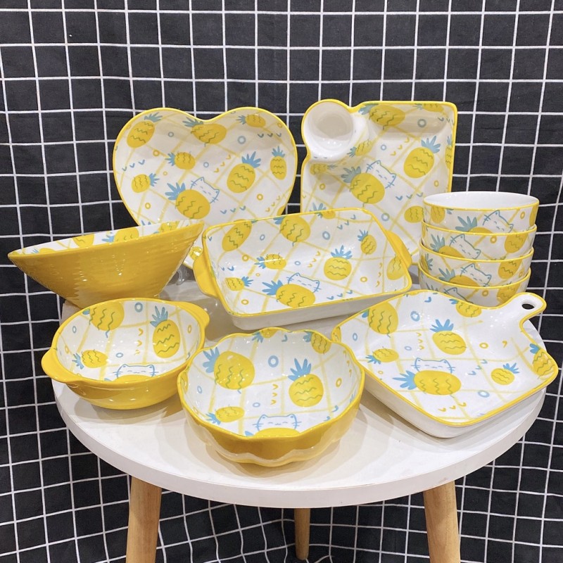 Bộ bát đĩa hình quả dứa vàng cute 